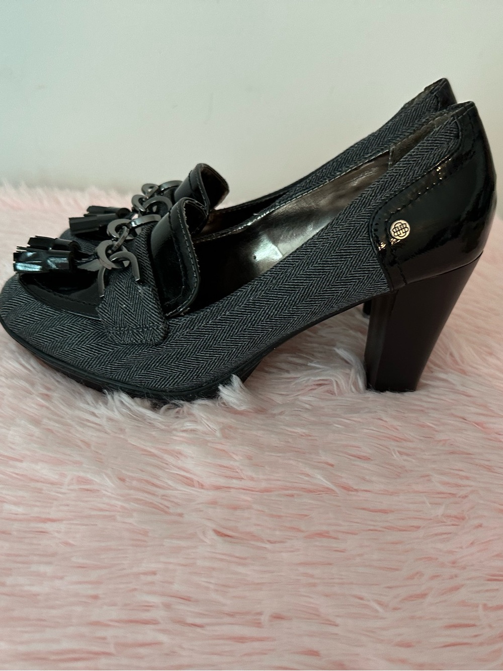 Dana Buchman Black Patent & Textile Tassel Loafers - Picture 5 of 10